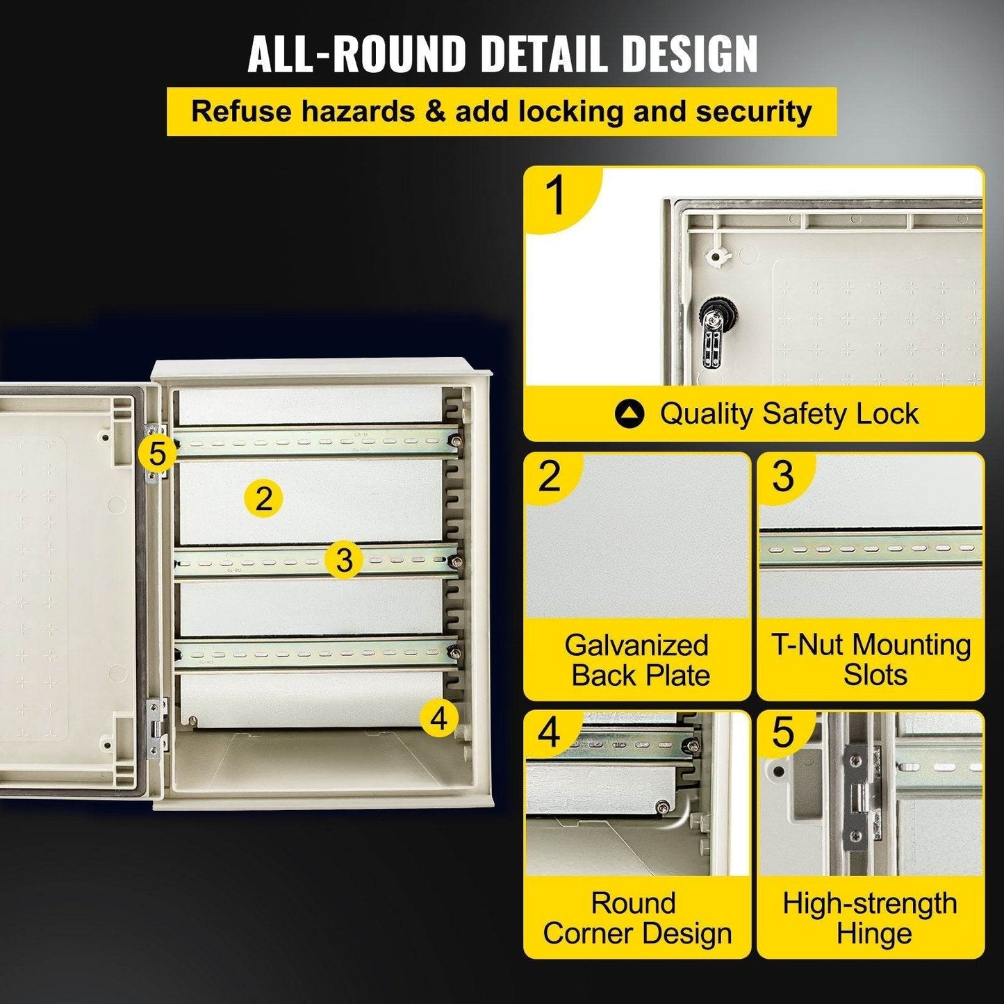 NEMA Steel Enclosure, 16 X 12 X 8 NEMA 4X Fiberglass Electrical Box, IP66 Waterproof & Dustproof, Outdoor Indoor Electrical Junction Box, With Mounting Plate