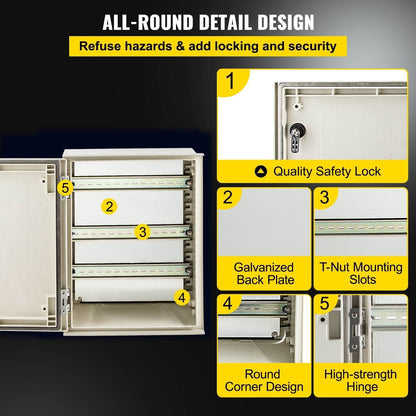 NEMA Steel Enclosure, 16 X 12 X 8 NEMA 4X Fiberglass Electrical Box, IP66 Waterproof & Dustproof, Outdoor Indoor Electrical Junction Box, With Mounting Plate