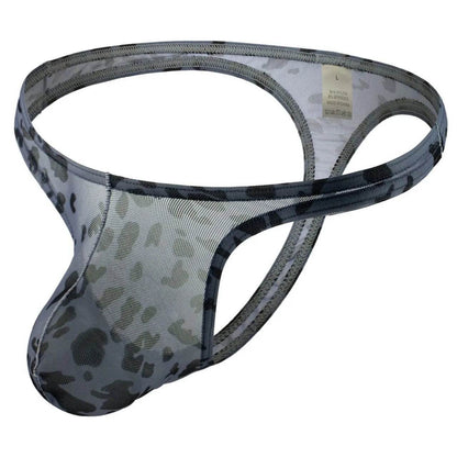 Men's Underwear Leopard Mesh T-back Low Waist thong Briefs