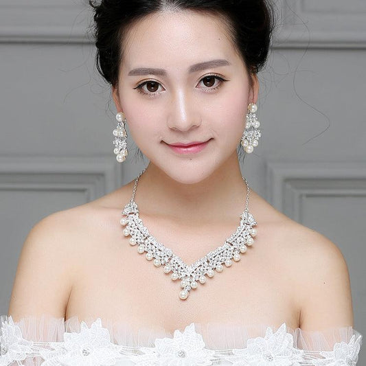 0284 Ensemble d'accessoires de mariée diamant perle blanche