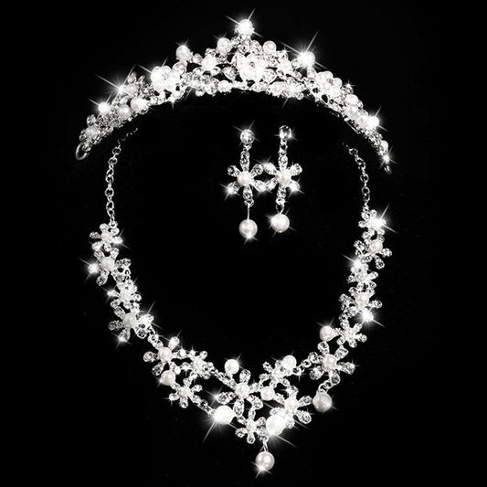 Coiffe de mariée, trois parures de collier de fleurs en cristal, boucles d'oreilles en diamant, couronne Wind, parure de bijoux de mariée