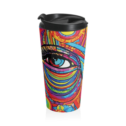 Mug de Voyage Visage Abstrait Coloré — Gobelet Vibrant en Acier Inoxydable Psychédélique