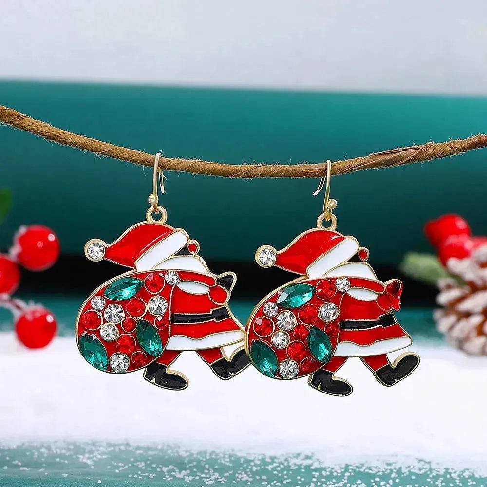 Boucles d'oreilles Père Noël mignonnes personnalisées avec strass colorés Boucles d'oreilles de Noël tendance pour femmes Bijoux
