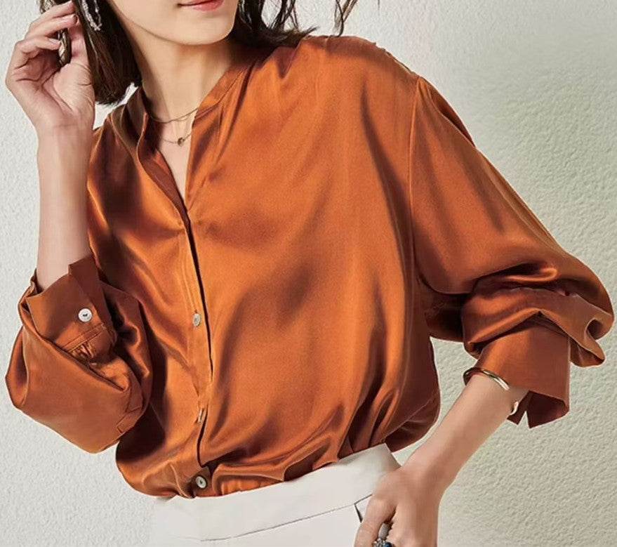 Chemise en soie simple et ample pour femmes, style décontracté, pour l'automne