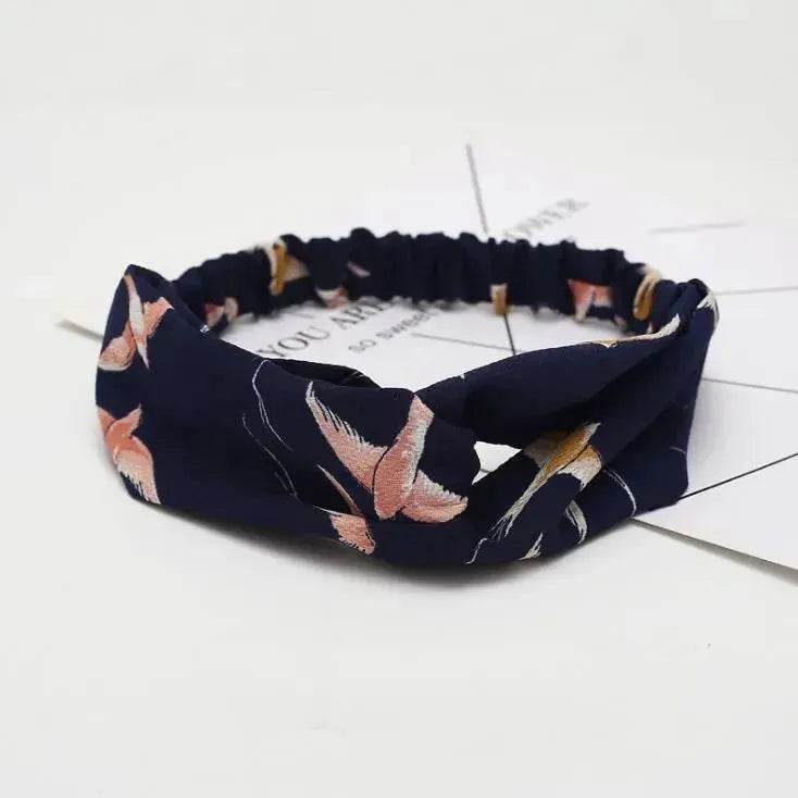 Bandeau croisé à nœud pour femme style rétro, imprimé floral