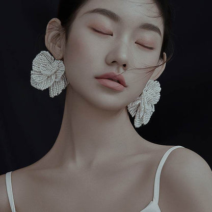 Bridal Beautiful Flowers Handmade Beaded Pearl Earrings