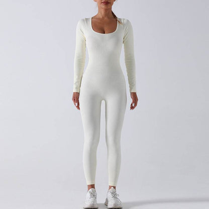 Women’s Seamless Long Sleeve Yoga Jumpsuit, Full Body Activewear One-Piece