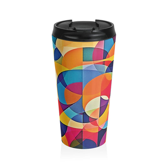 Mug de voyage géométrique coloré en acier inoxydable — Design d'art abstrait moderne