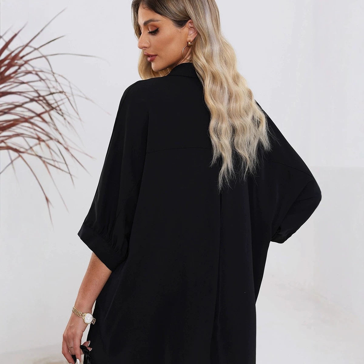 Women's Summer Solid-Color Casual Button-Up Shirt