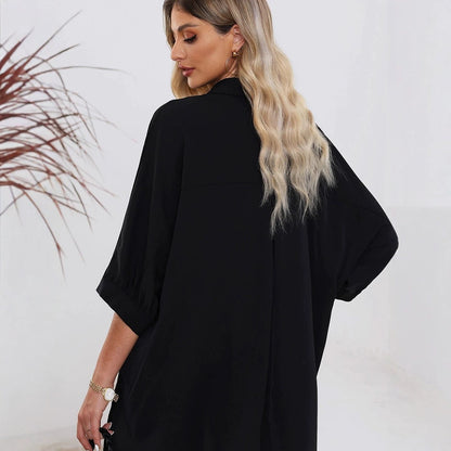 Women's Summer Solid-Color Casual Button-Up Shirt