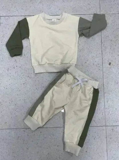 Two piece for boys Color Matching Long-sleeve Sweater Set