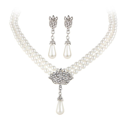 Clavicle Bridal Pearl Crystal Diamond Necklace Set