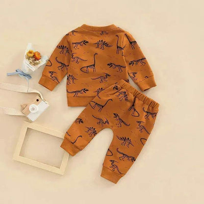 Infant Toddler Bone Dragon Floral Print Long Sleeve Pullover Trousers Two-piece Set In Stock Wholesale