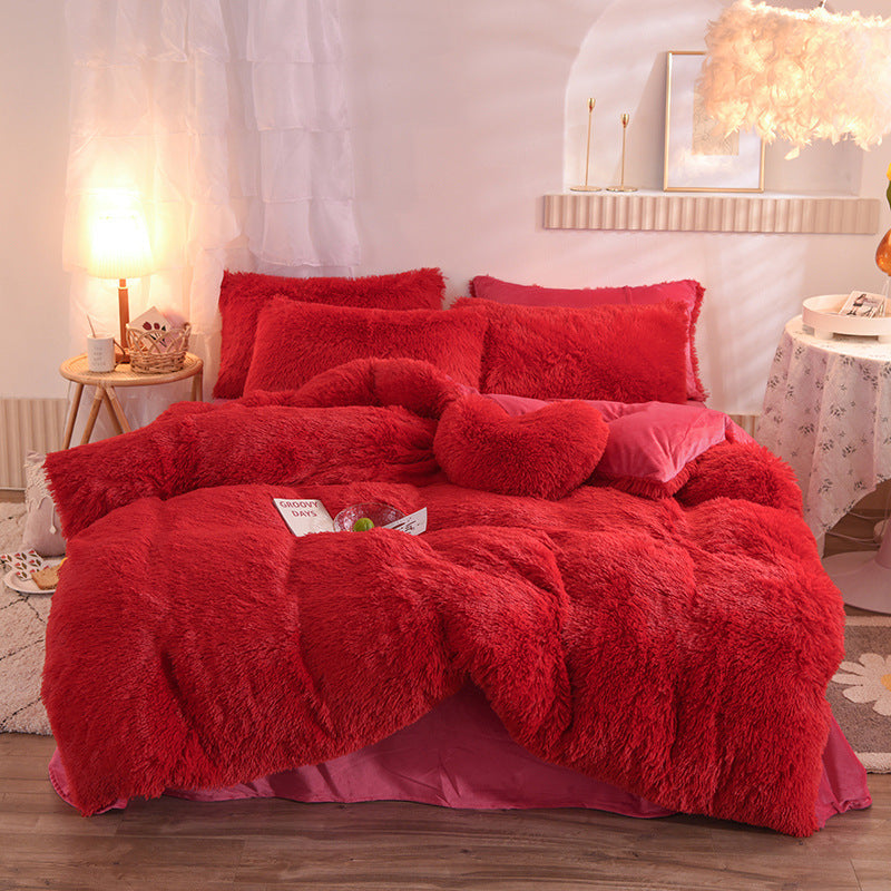 4-Piece Mink Velvet Bedding Set – Soft Polyester Duvet Cover, Flat Sheet & Pillowcases