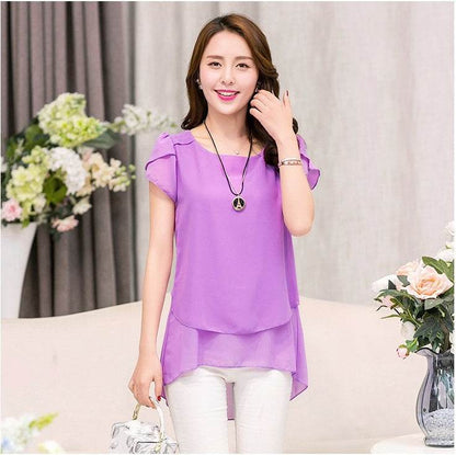 New Spring Summer Women Chiffon Loose Blouse  top O-Neck Short sleeve Plus size