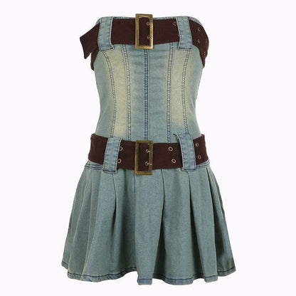 Women's Fashion Strapless Tube Top Mini Denim Club Dress