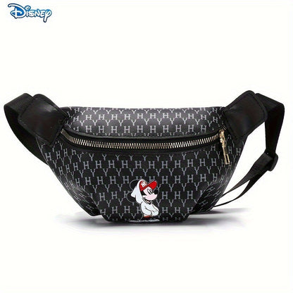 1pc Disney Mickey Cartoon Fanny PU Material Pack, Adjustable Strap Waist Bag With Fashion Zipper, Suitable For Sports & Outdoor Activities