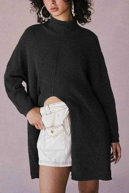 Stylish Cashmere Pullover Front Split Winter Tunic tops for Women