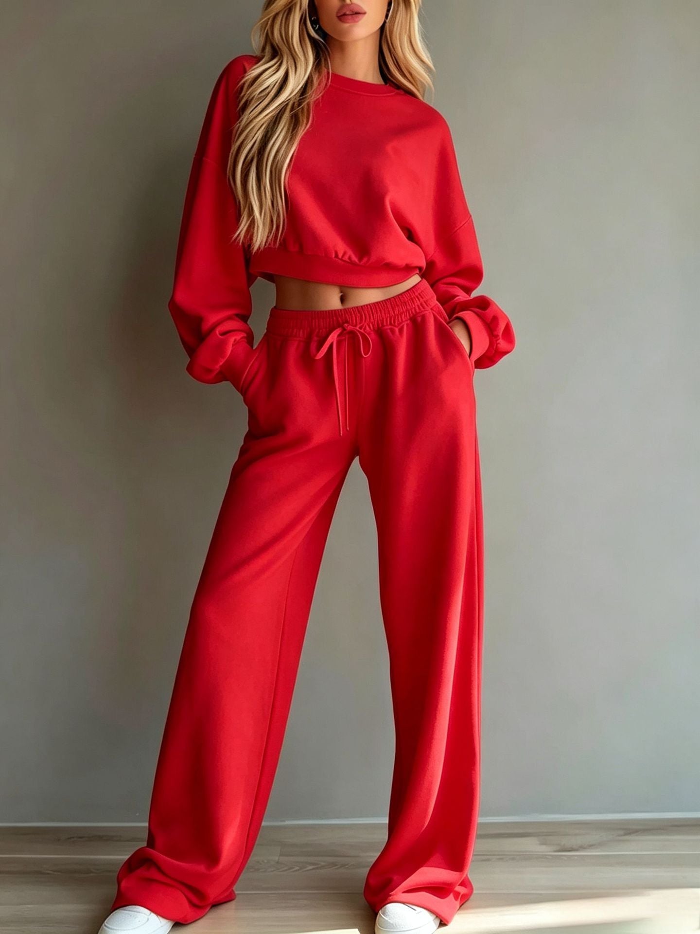Women’s Casual Hooded Sweatshirt & Wide-Leg Pants Set – Long-Sleeve Two-Piece Sports Outfit