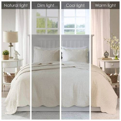 3 Piece Reversible Scalloped Edge Quilt Set Bedding Comforter set