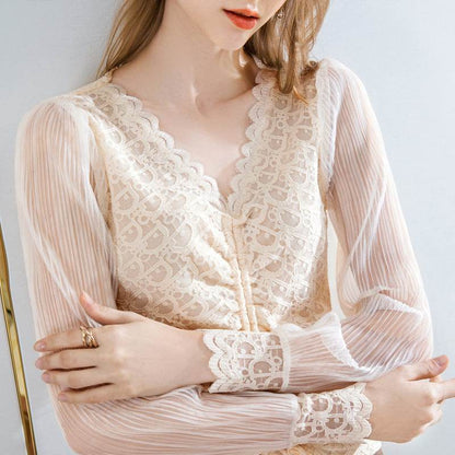 Summer Women Temperament  Work Office lace blouse top