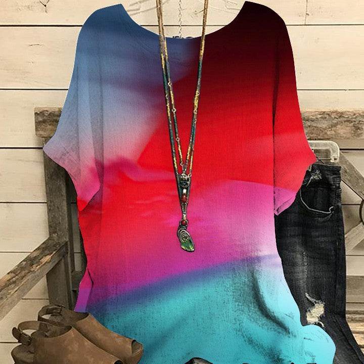 Summer Loose blouse Round Neck Short Sleeve Cotton And Linen Top For Women