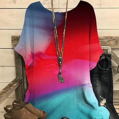 Summer Loose blouse Round Neck Short Sleeve Cotton And Linen Top For Women