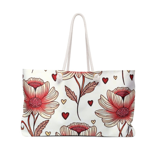 Sac de voyage cœur floral rouge | Grand sac de voyage | Maman voyageuse | Cadeau pour maman