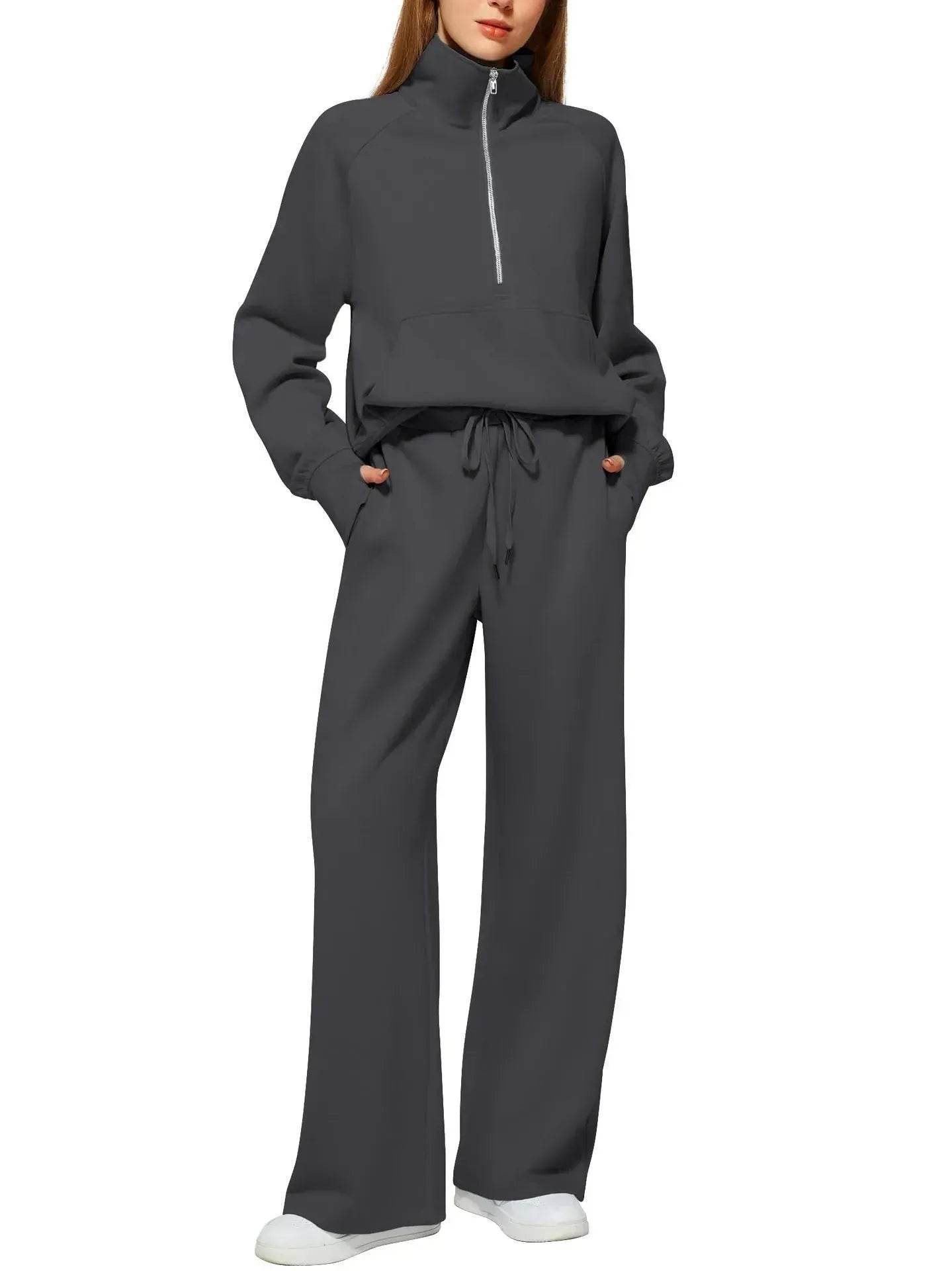 Plain Women Matching Casual Winter Tracksuit set - joggers and hoodie set for women