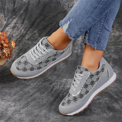 Baskets à lacets imprimé floral, chaussures de sport décontractées, légères et respirantes pour la marche et la course, chaussures plates pour femmes