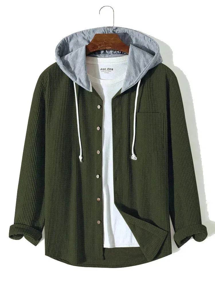 Men's Autumn And Button down Waffle Hoodie Cardigan