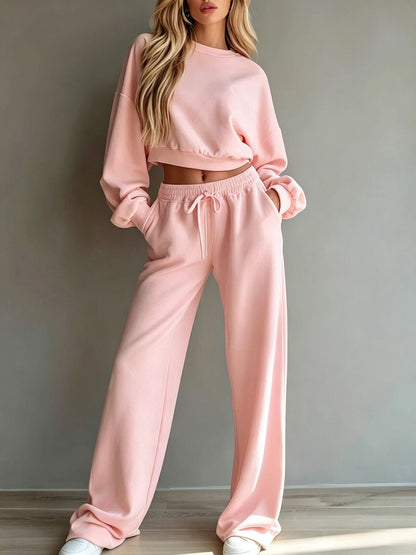Women’s Casual Hooded Sweatshirt & Wide-Leg Pants Set – Long-Sleeve Two-Piece Sports Outfit