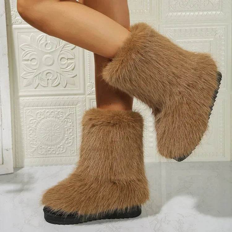 Bottes de neige longues en peluche à la mode pour femme, chaudes, mi-hautes, fourrées, en coton, bottines d'hiver
