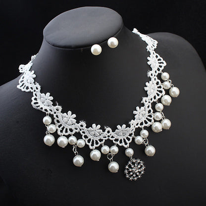 Elegant jewelry bride pearl necklace set