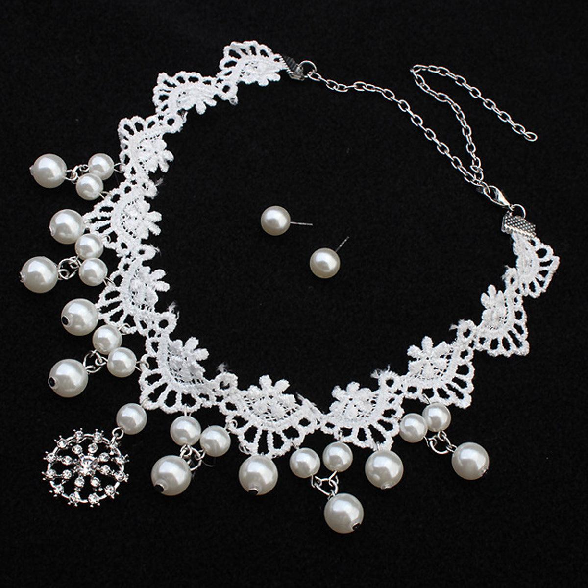 Elegant jewelry bride pearl necklace set