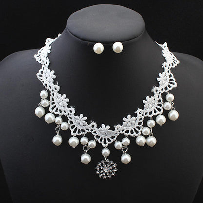 Elegant jewelry bride pearl necklace set