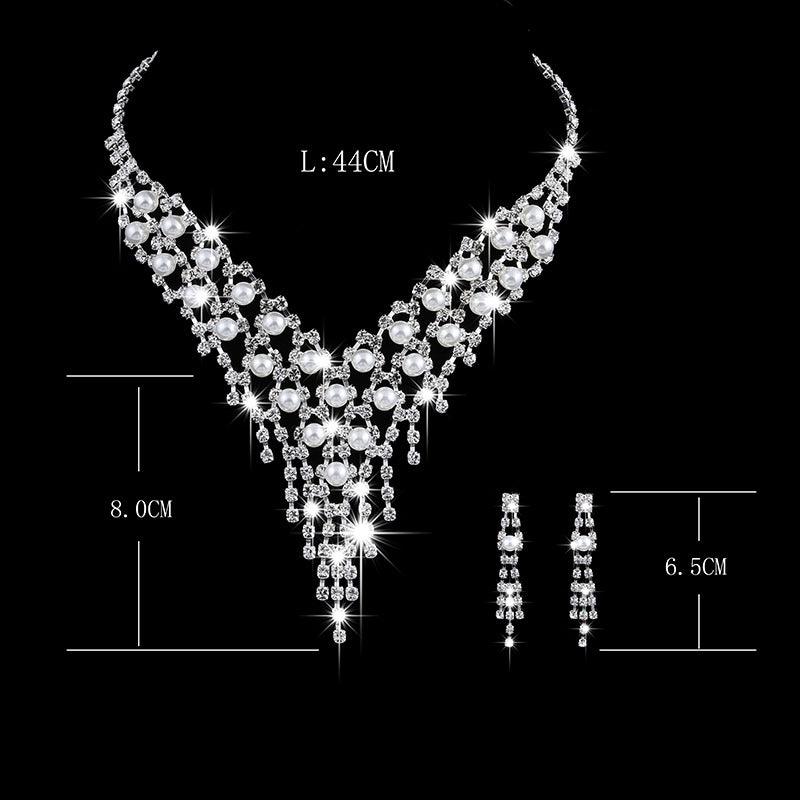 OL 465 Pearl Rhinestone bridal claw chain jewelry set