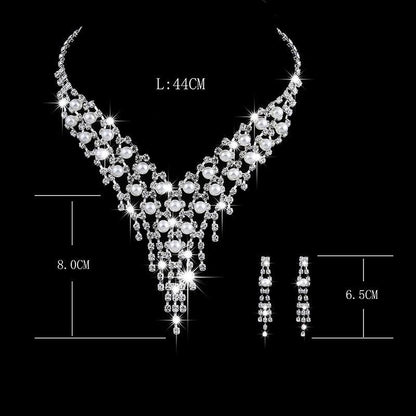 OL 465 Pearl Rhinestone bridal claw chain jewelry set