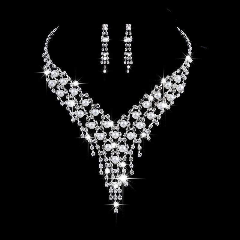 OL 465 Pearl Rhinestone bridal claw chain jewelry set