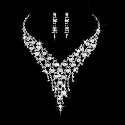 OL 465 Pearl Rhinestone bridal claw chain jewelry set