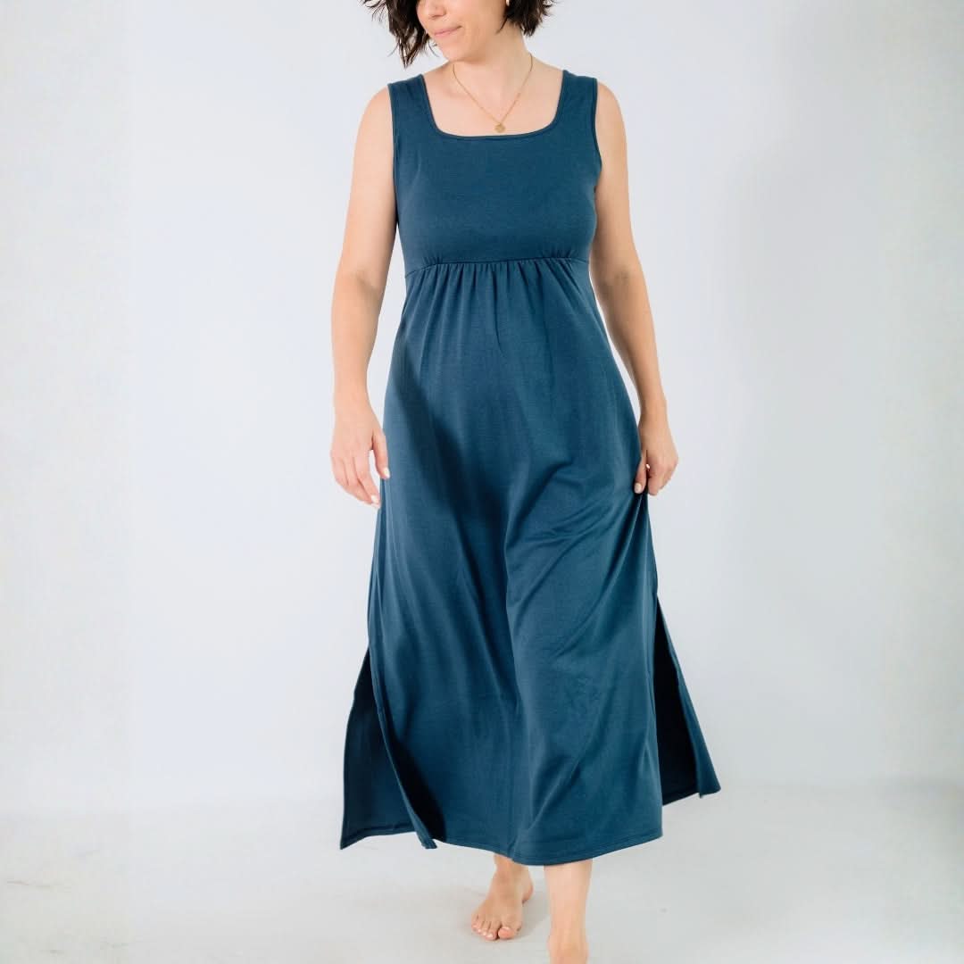 Ladies' Bamboo Square Neck Tank Maxi Dress | Navy