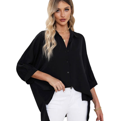 Women's Summer Solid-Color Casual Button-Up Shirt