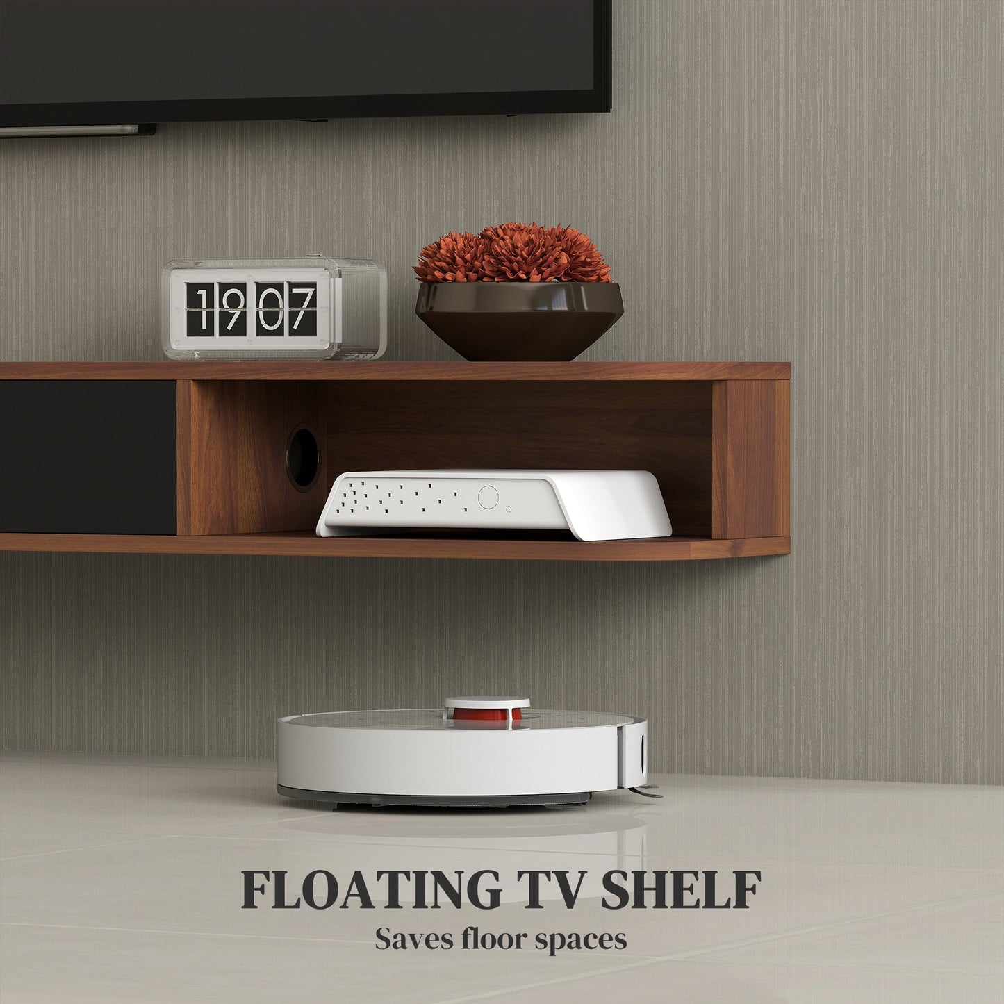 Lennox Floating TV Stand for TVs up to 75" with Flip Drawer-Walnut