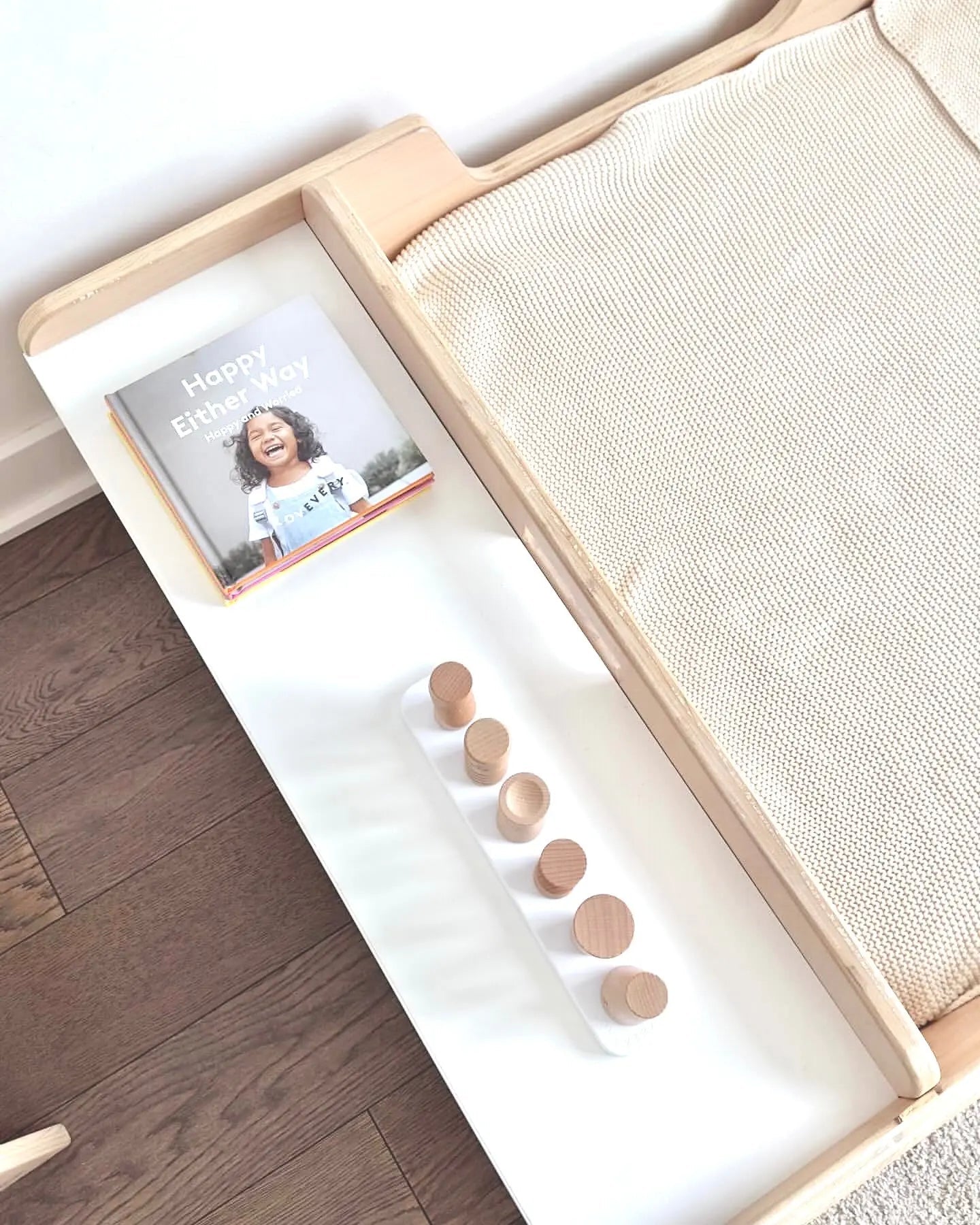 APPLE JUNIOR - Montessori Floor Bed with Rails & Shelves