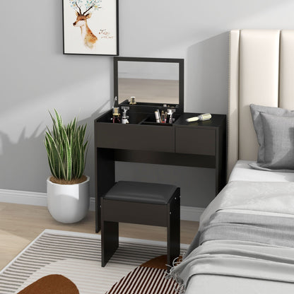 Mia Modern Vanity Set with Flip Top Mirror-Black