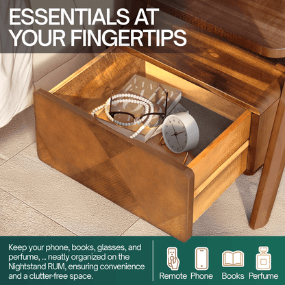 Rorns Rum Nightstand with Drawer for Stylish Bedroom Storage