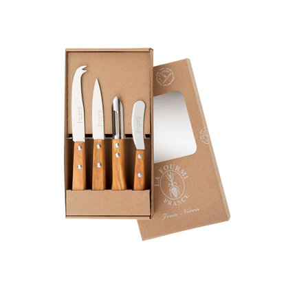 Set of 4 Kitchen Knives in Olive Wood "Coffret Cheftaine"