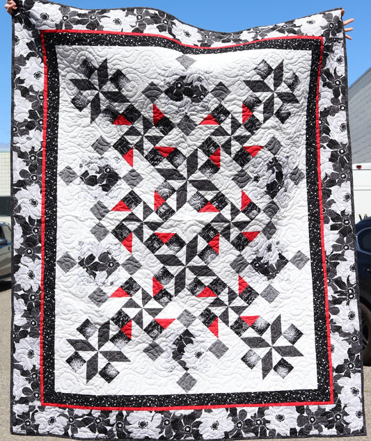 Store Sample- Twin Quilt- Red, White, Black Floral