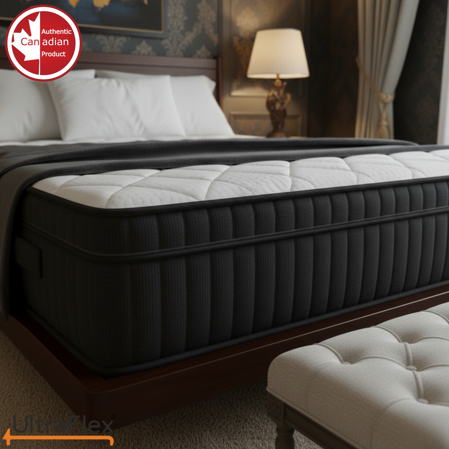Ensemble matelas et sommier UltraFlex® Opulence, fermeté moyenne, matelas hybride orthopédique – Système avancé de gel rafraîchissant et de ressorts ensachés, fabriqué au Canada, pour un sommeil ininterrompu et un soutien bord à bord