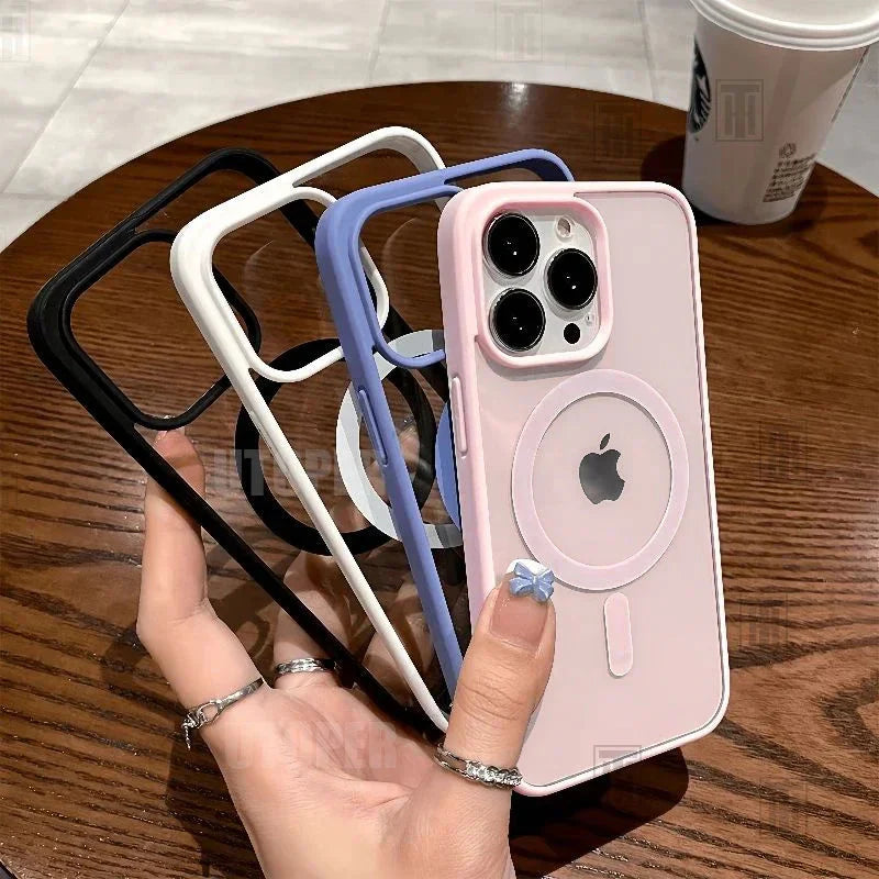 Pink Transparent Acrylic Case for Iphone 17 Air 16 15 14 13 12 11 Pro Max plus Hard Shockproof Powerful Magnetic Magsafe Cover